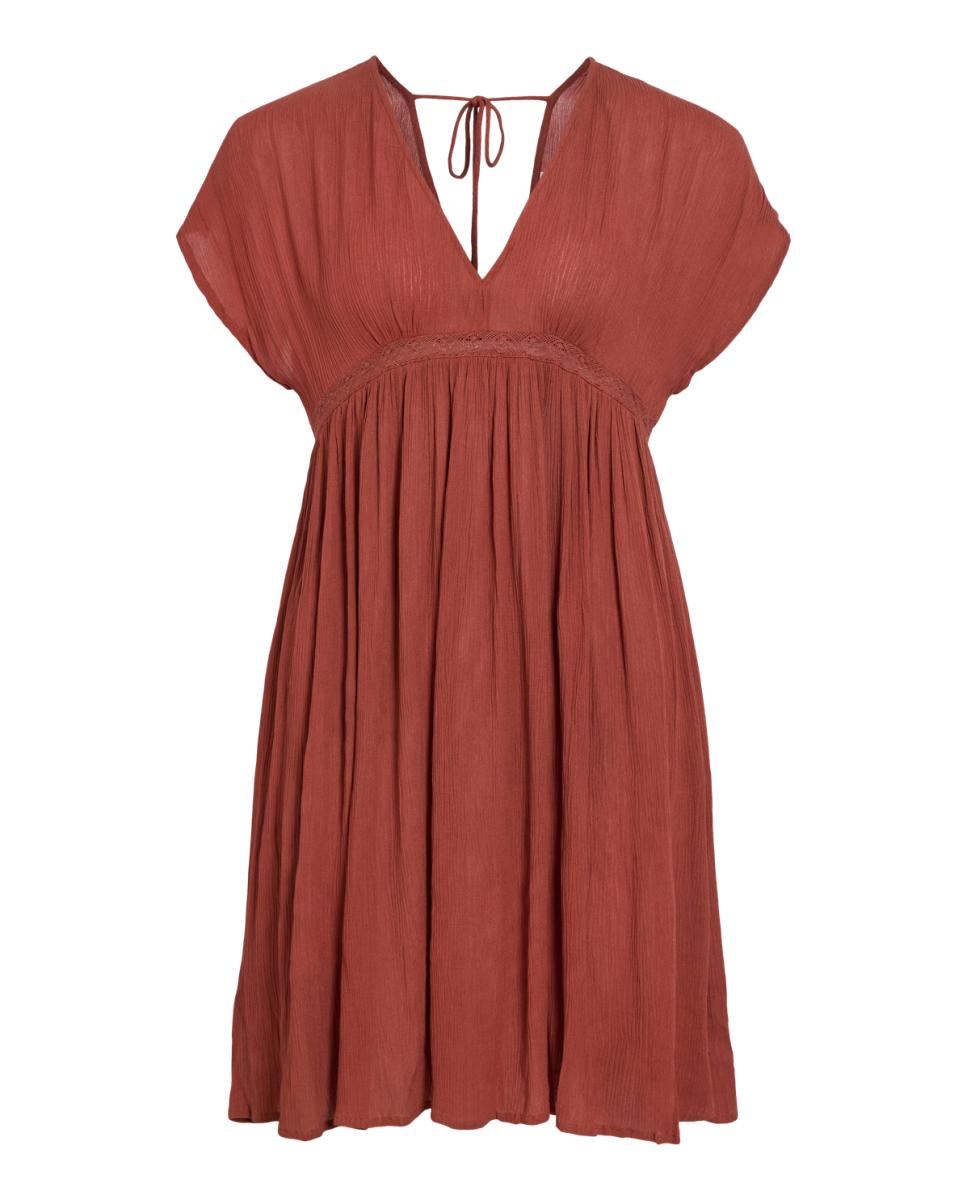 Vestido Curto de Estilo Boémio com Decote em V Castanho-4