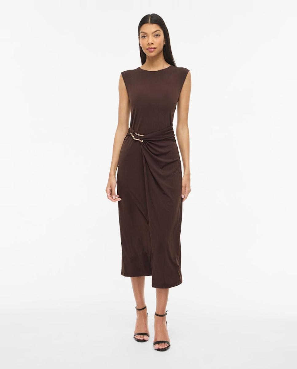 Vestido Midi sem Mangas e com Franzido Preto-3