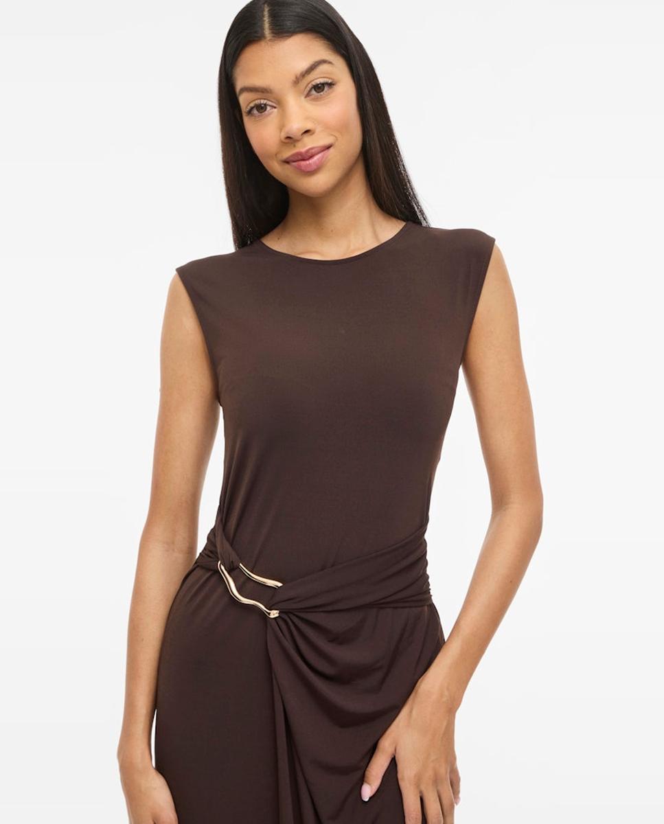 Vestido Midi sem Mangas e com Franzido Preto-4