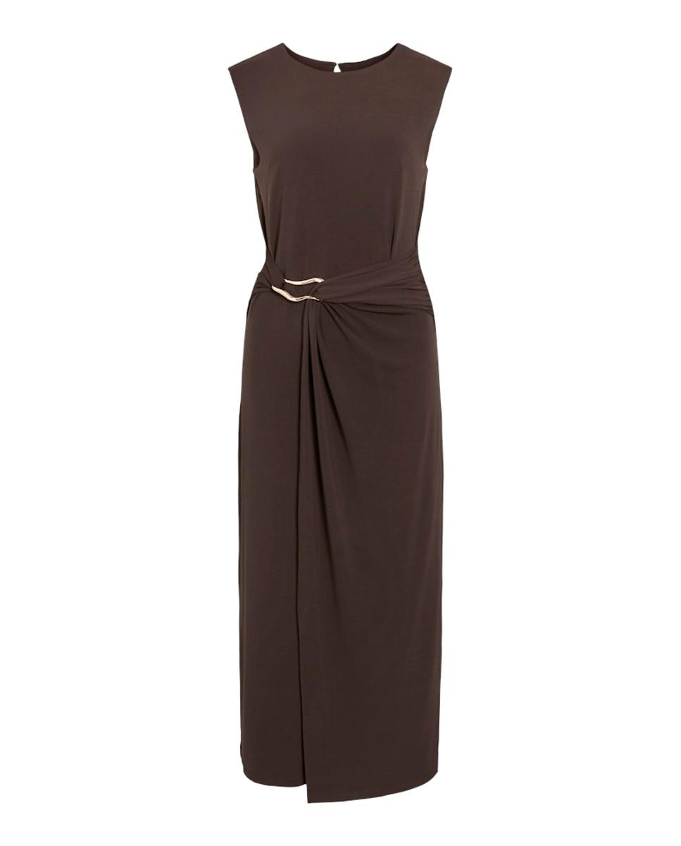 Vestido Midi sem Mangas e com Franzido Preto-11