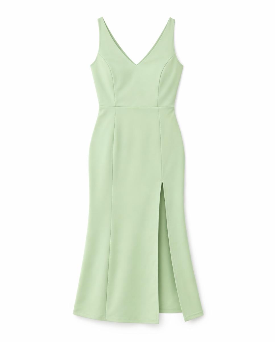 Vestido Comprido de Festa de Alças Verde-claro-6