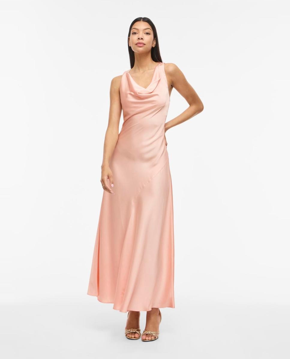 Vestido Comprido Acetinado de Festa Pêssego-2
