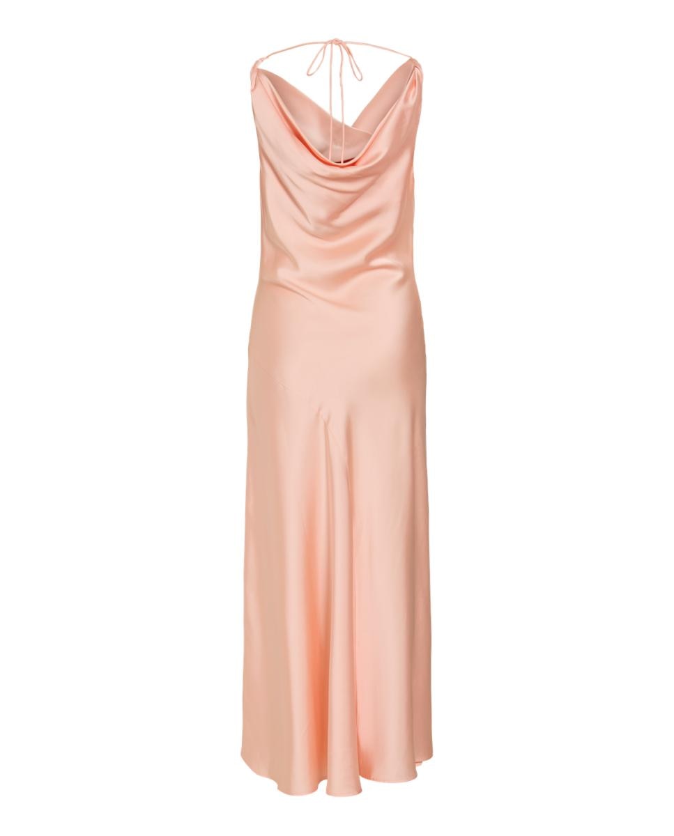 Vestido Comprido Acetinado de Festa Pêssego-8