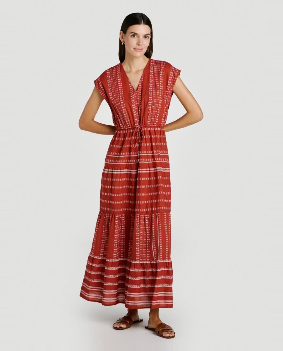 Vila - Vestido midi estampado étnico de algodón orgánico.