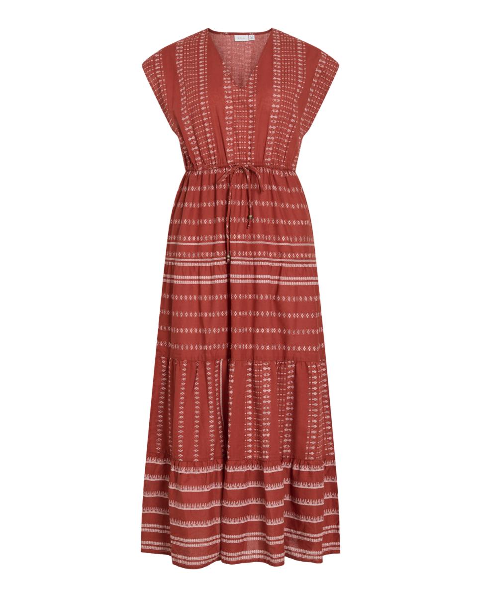 Vestido Midi de Algodão Orgânico com Estampado Étnico Bege-2