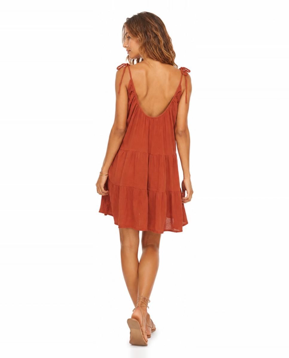 Vestido curto com decote redondo Telha-2