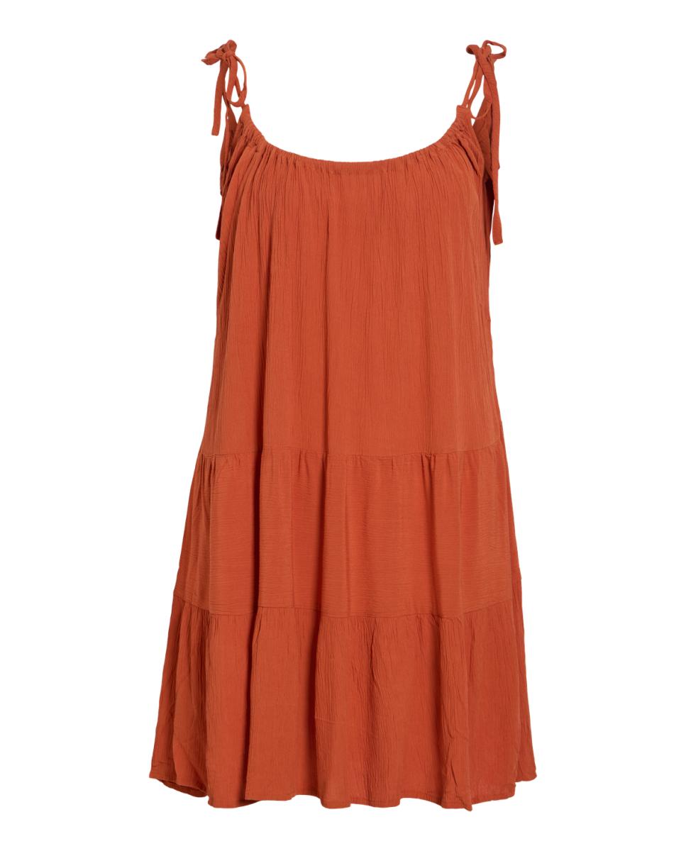 Vestido curto com decote redondo Telha-3