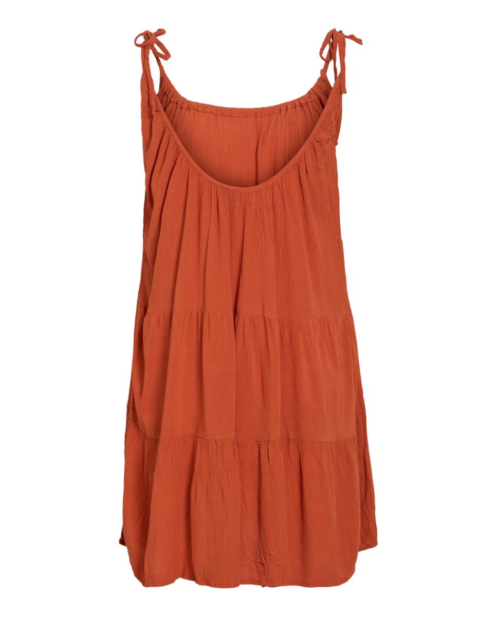Vestido curto com decote redondo Telha-4