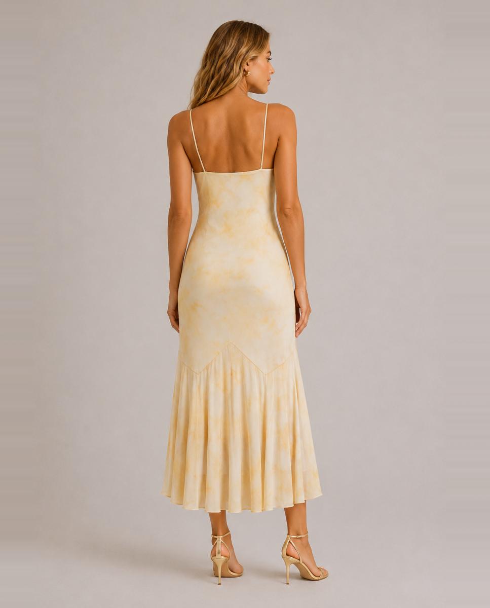 Vestido Midi com Decote Regular Laranja-2