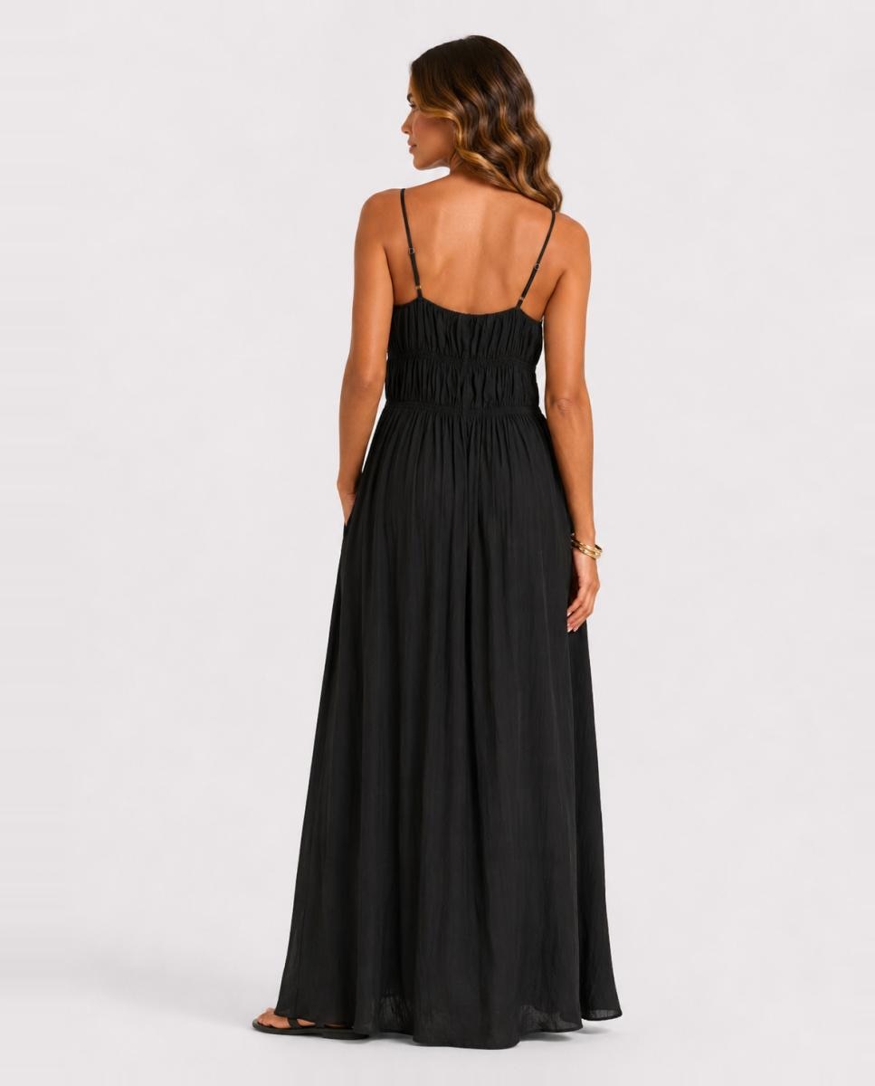 Vestido Comprido com Decote em Bico Preto-2