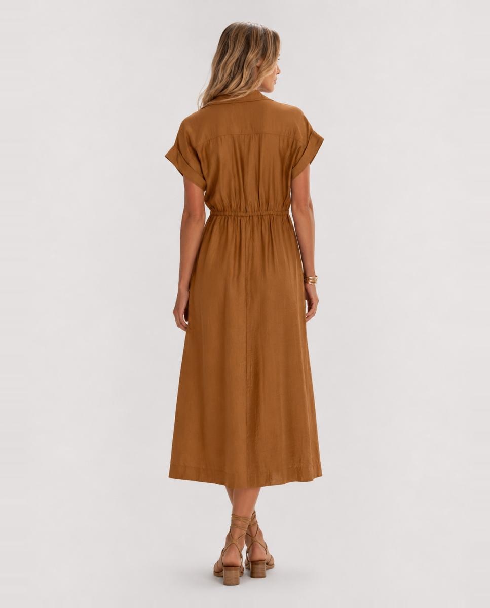 Vestido Midi com Decote em Bico Castanho-3