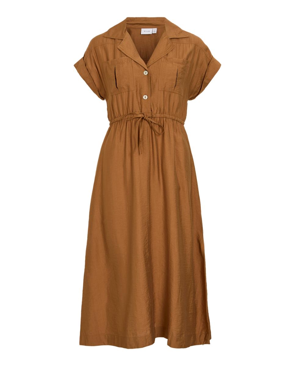 Vestido Midi com Decote em Bico Castanho-4