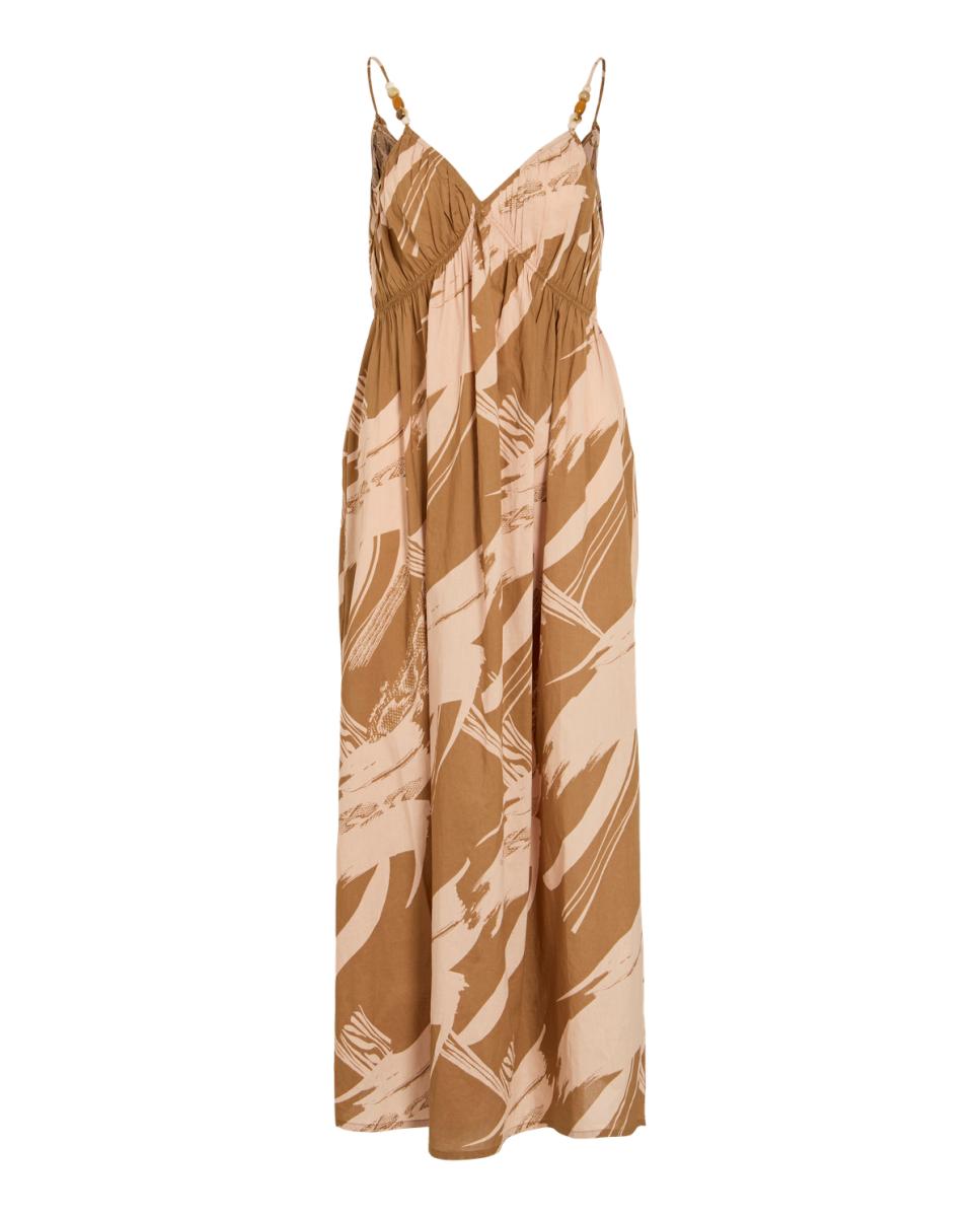 Vestido Comprido com Decote em Bico Bege-4