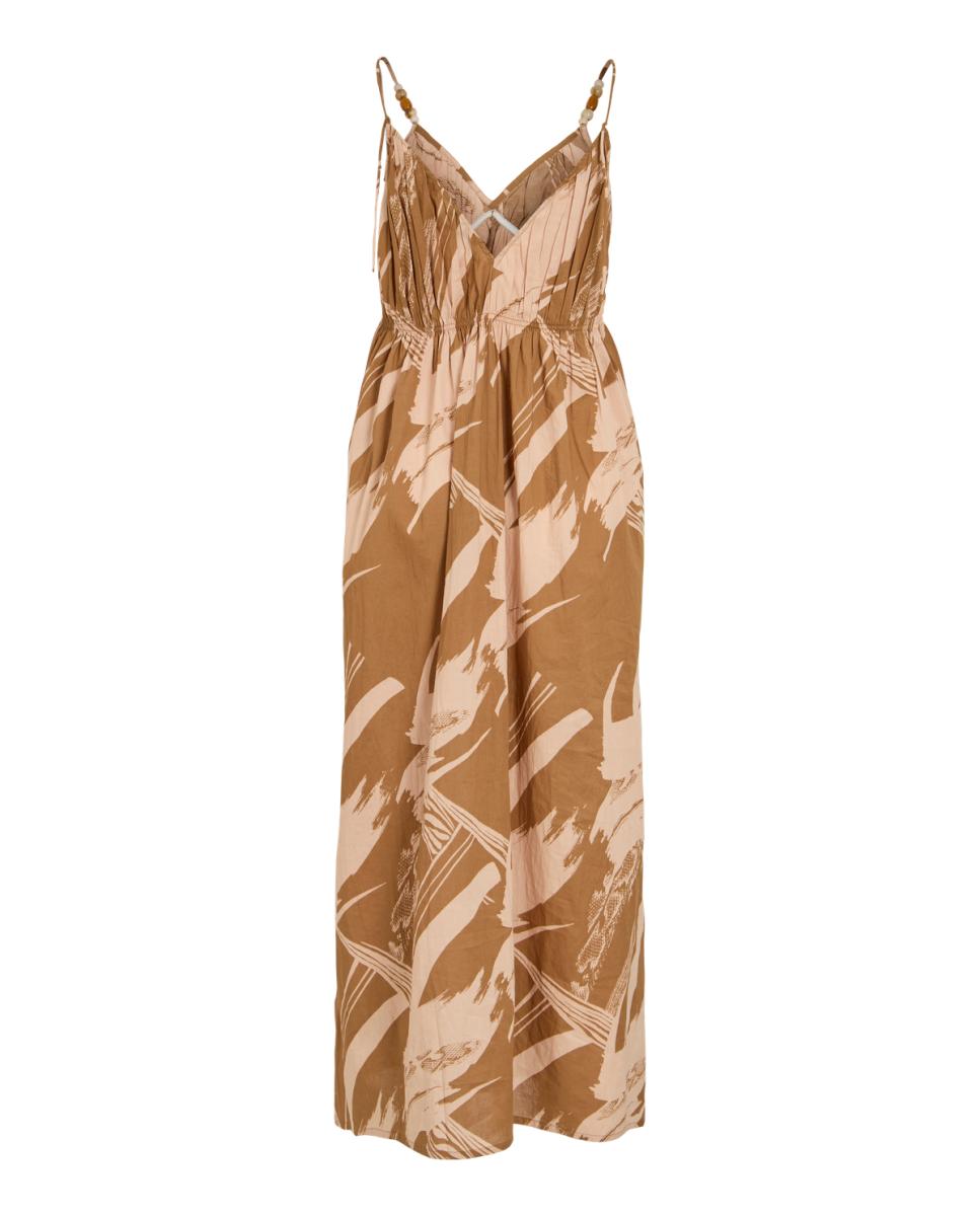 Vestido Comprido com Decote em Bico Bege-5