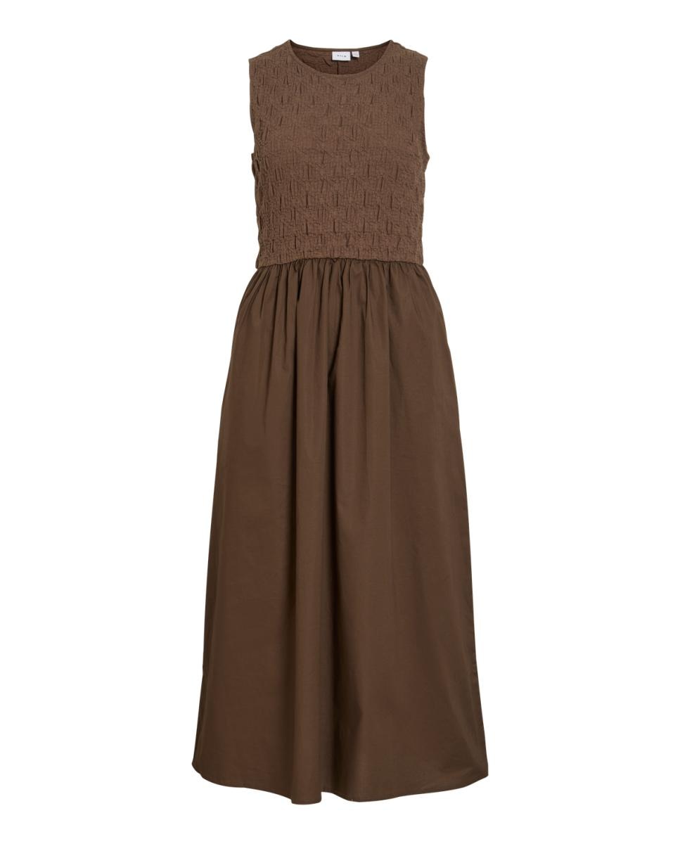 Vestido Midi sem Mangas e com Decote Redondo Castanho-escuro-3