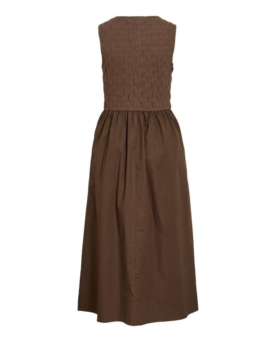 Vestido Midi sem Mangas e com Decote Redondo Castanho-escuro-4