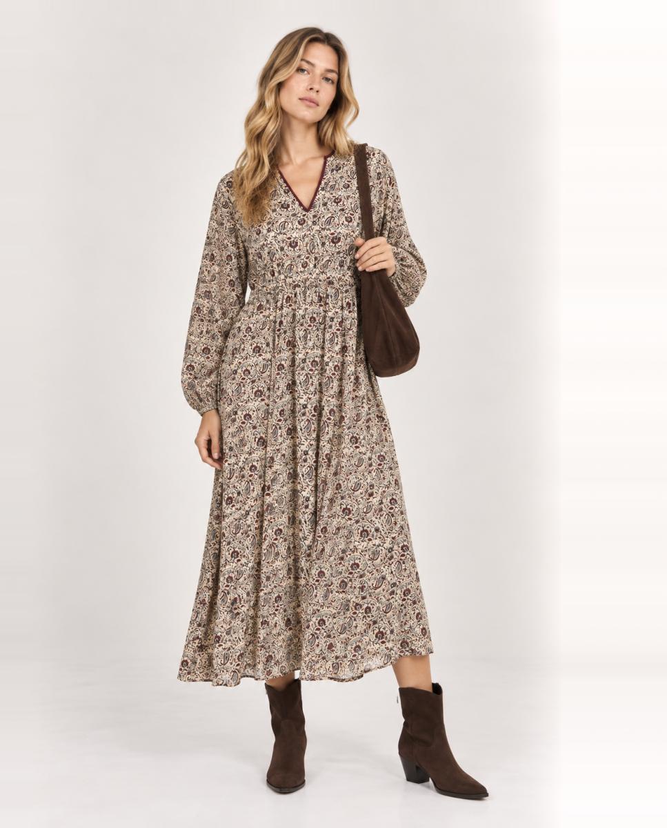 Imagem 0 de Vestido Midi com Estampado Floral e Decote em Bico