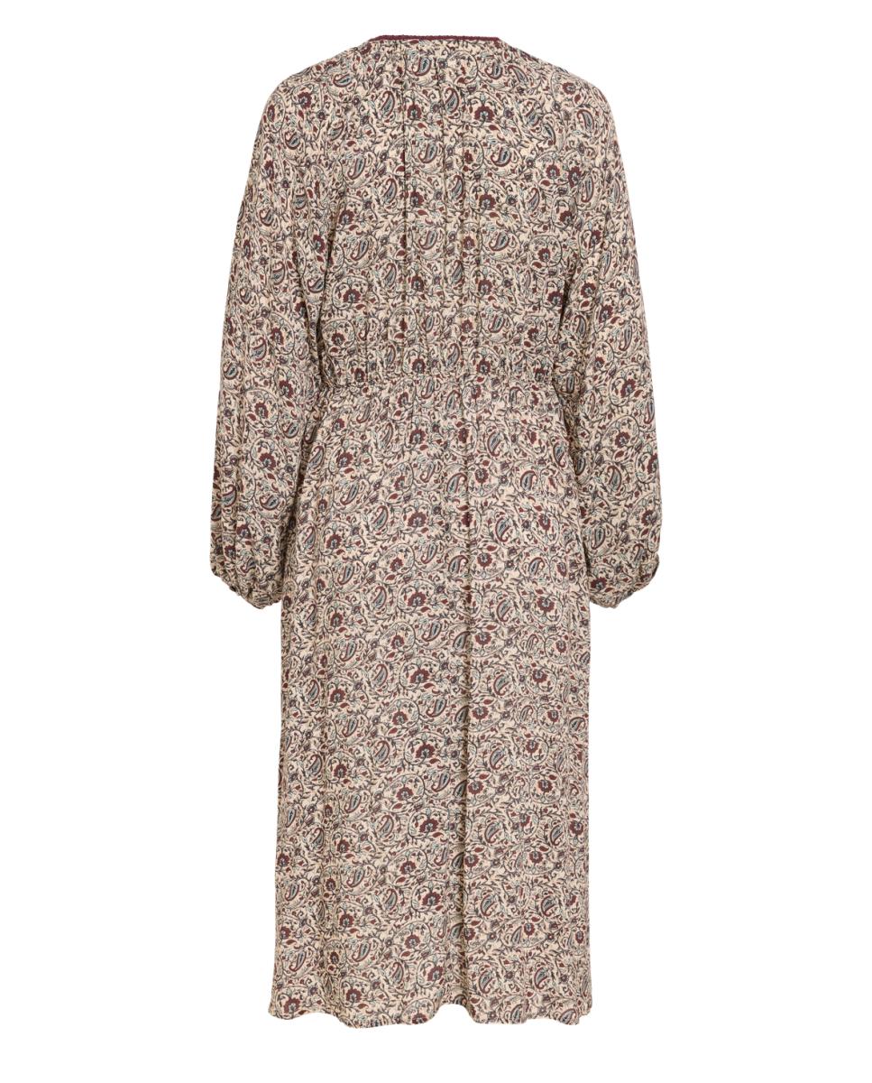 Vestido Midi com Estampado Floral e Decote em Bico Bege-3