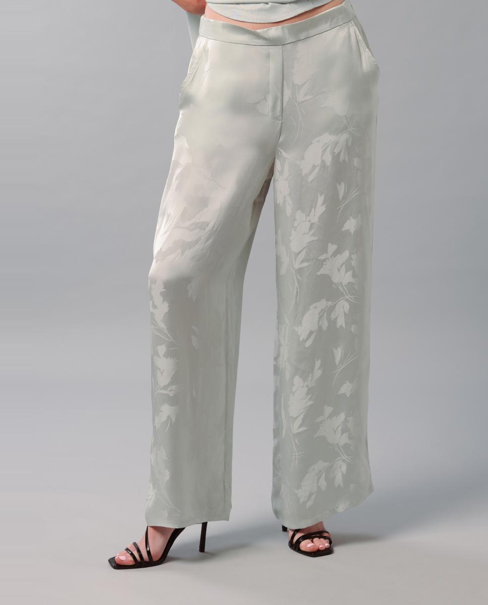 Calças de Viscose com Jacquard Verde-claro-2