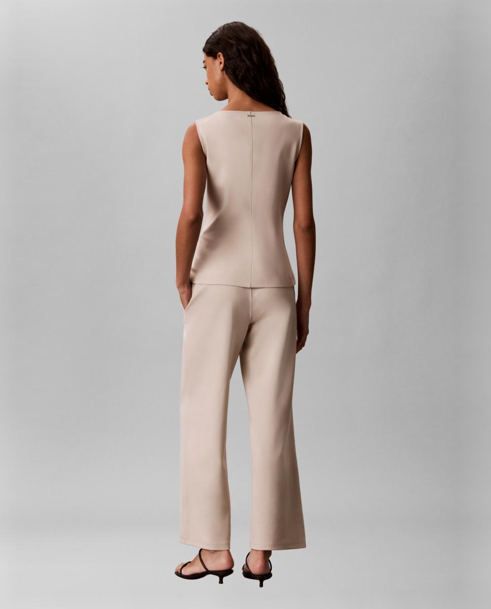 Calças Interlock Wide Leg Bege-2