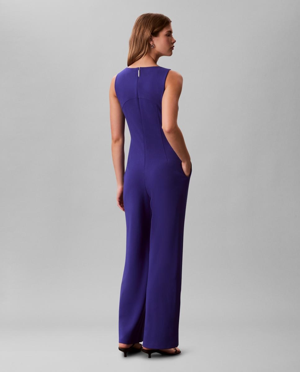 Macacão Maxi Scuba de Crepe Azul-5