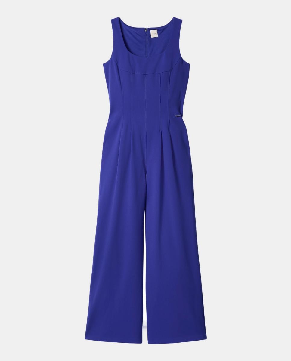 Macacão Maxi Scuba de Crepe Azul-6
