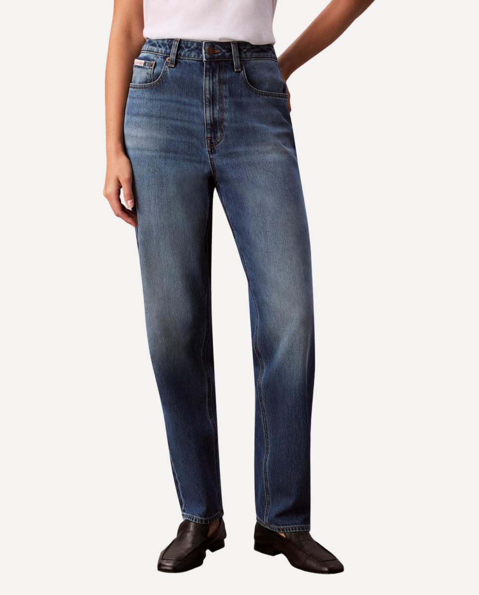 Jeans de Cintura Subida Azul-índigo-2