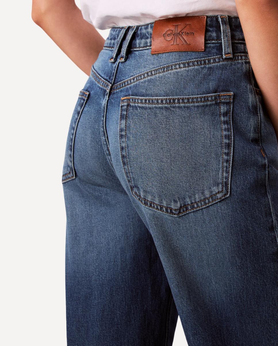 Jeans de Cintura Subida Azul-índigo-4