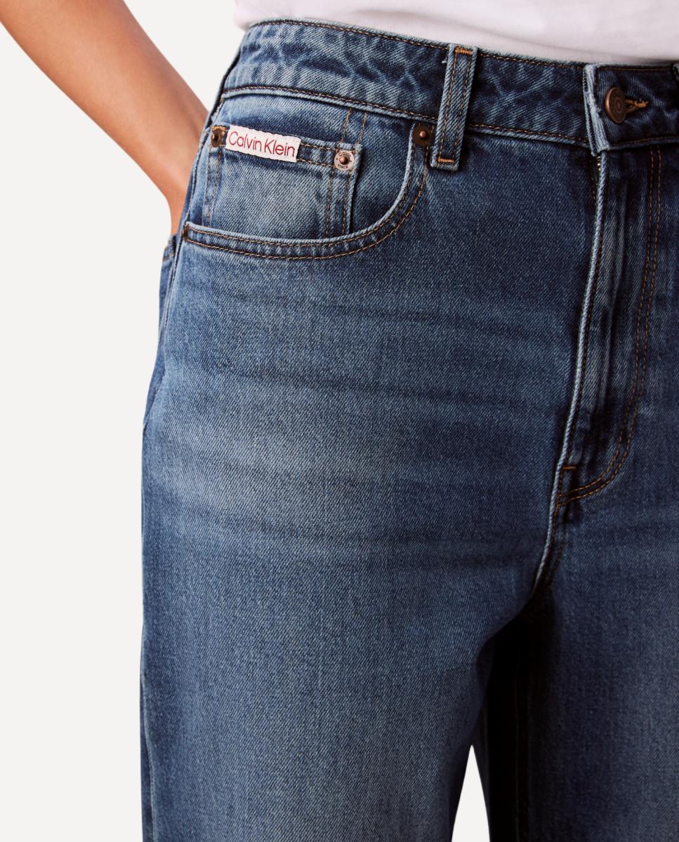 Jeans de Cintura Subida Azul-índigo-5