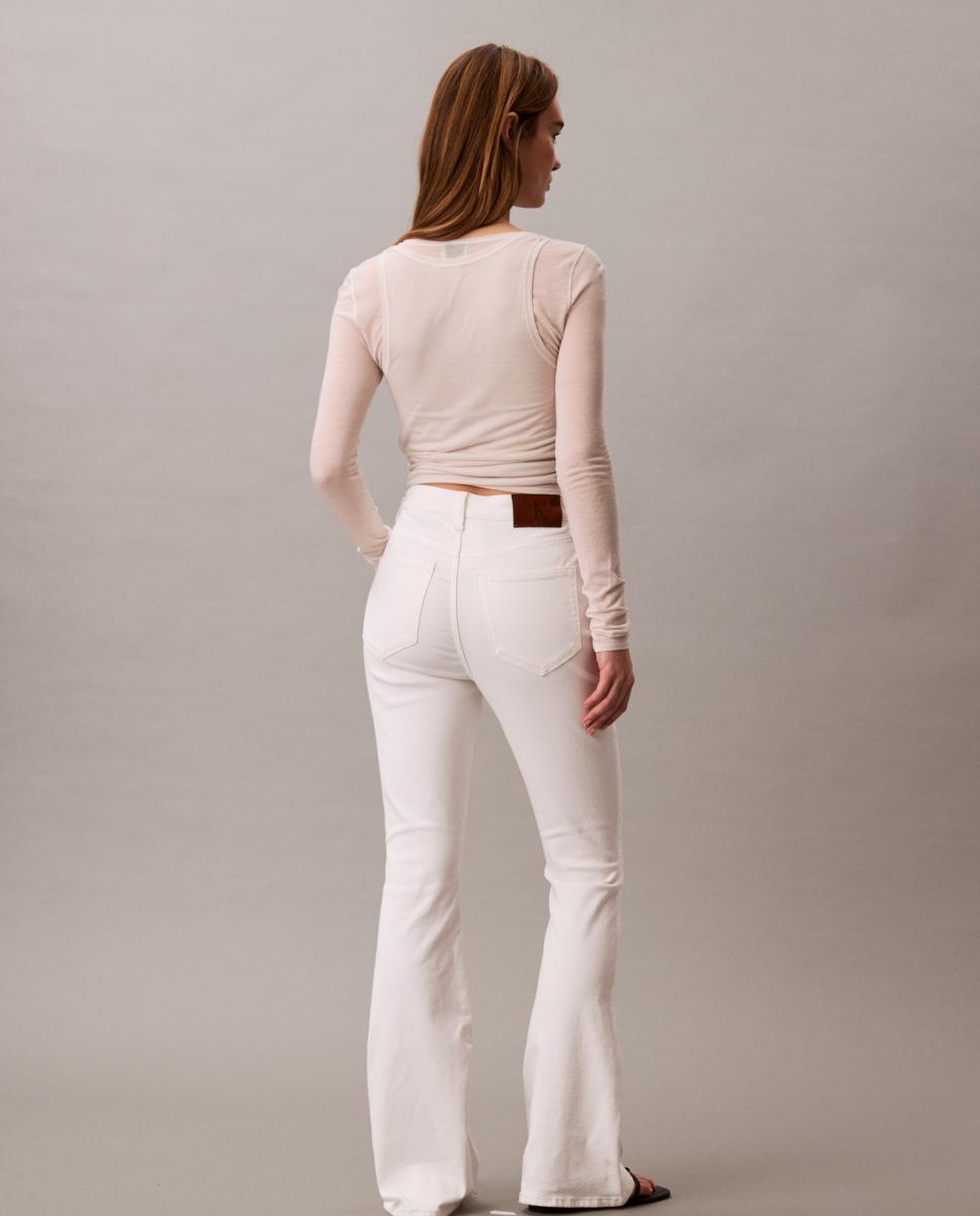 Jeans à Boca de Sino com Cintura Subida Branco-5