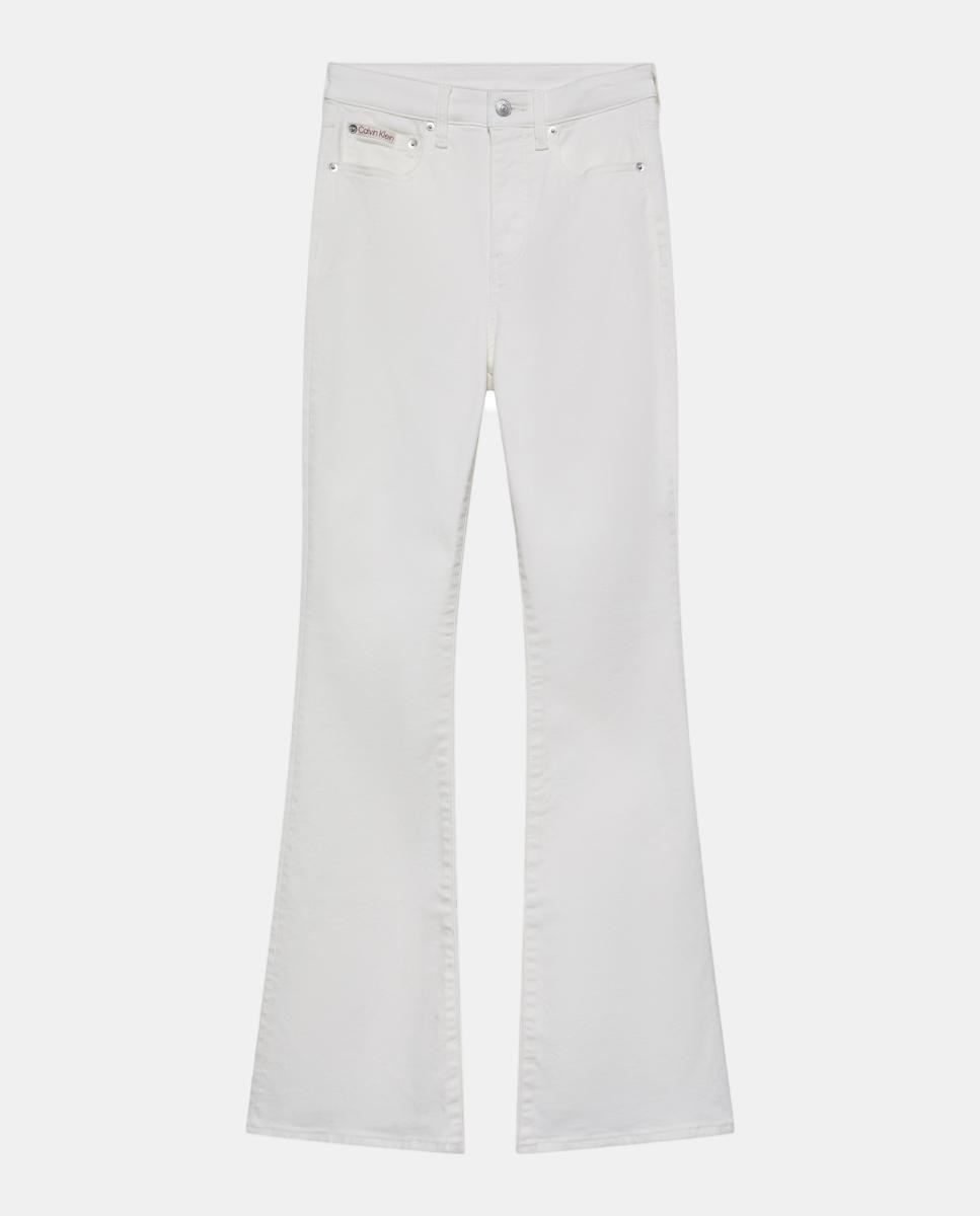 Jeans à Boca de Sino com Cintura Subida Branco-7