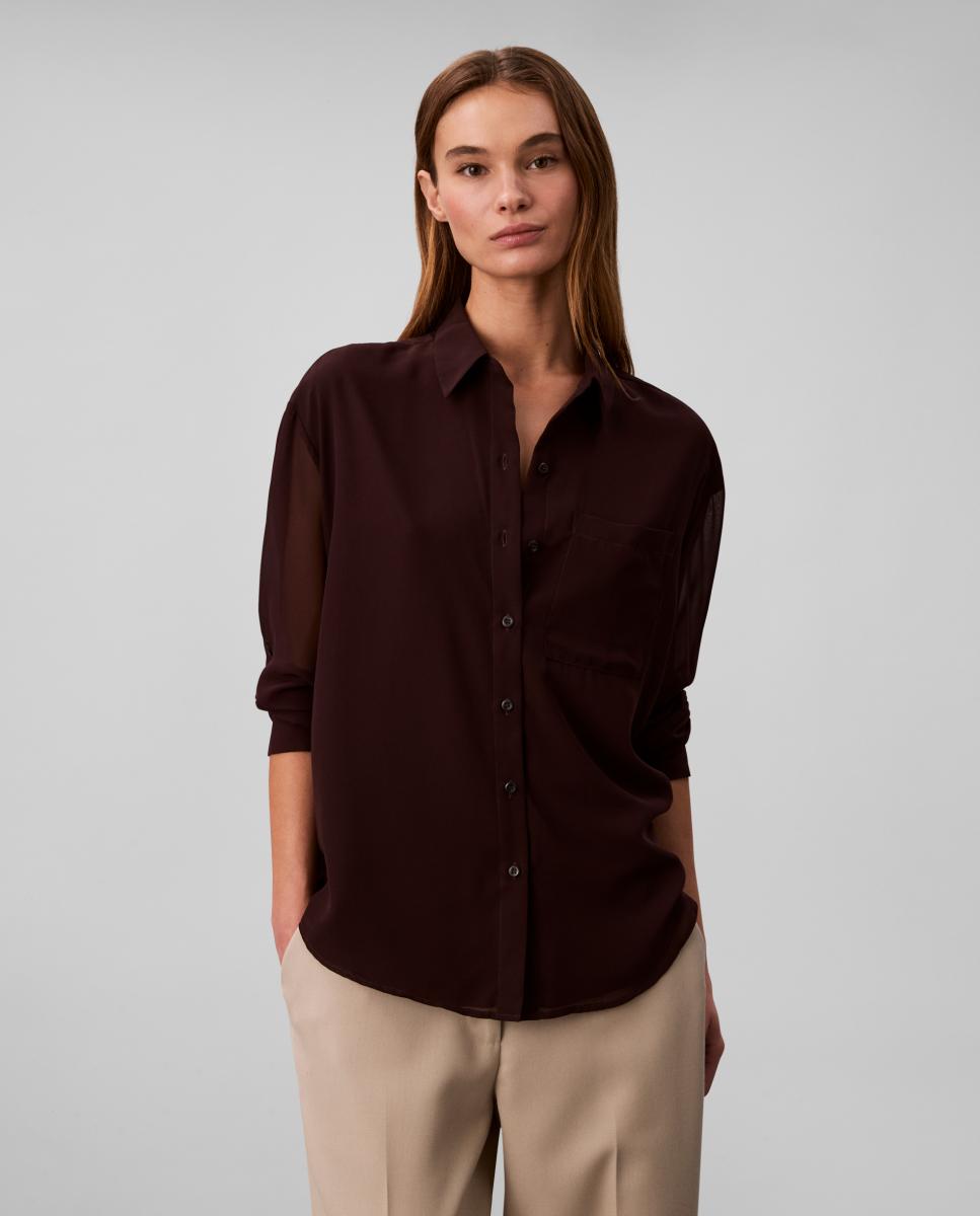 Blusa de Manga Comprida com Botões Castanho-escuro-1