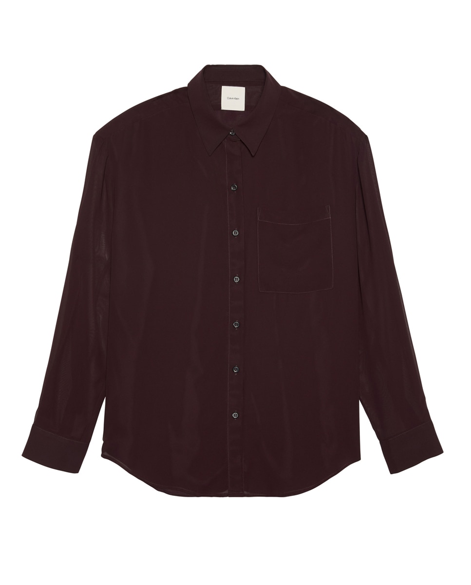 Blusa de Manga Comprida com Botões Castanho-escuro-1