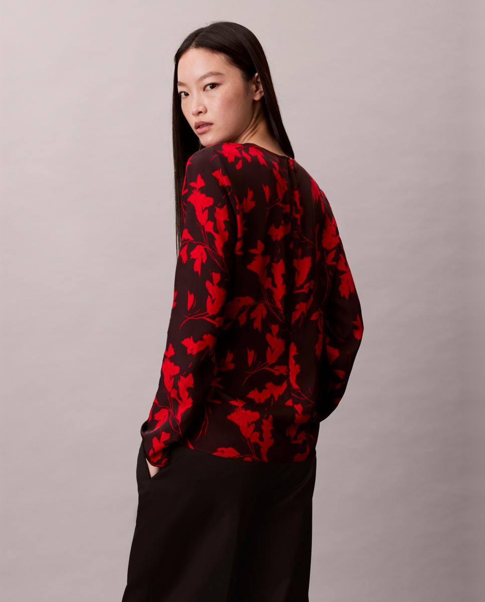 Blusa estampada de mulher com manga comprida Vermelho-5