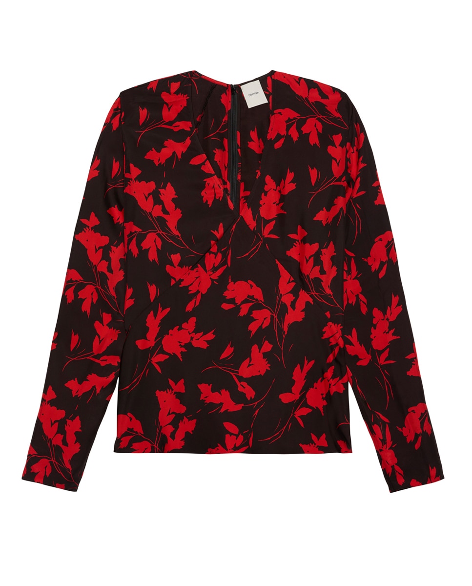 Blusa estampada de mulher com manga comprida Vermelho-6