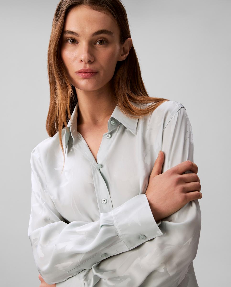 Camisa de Manga Comprida Jacquard Verde-claro-2