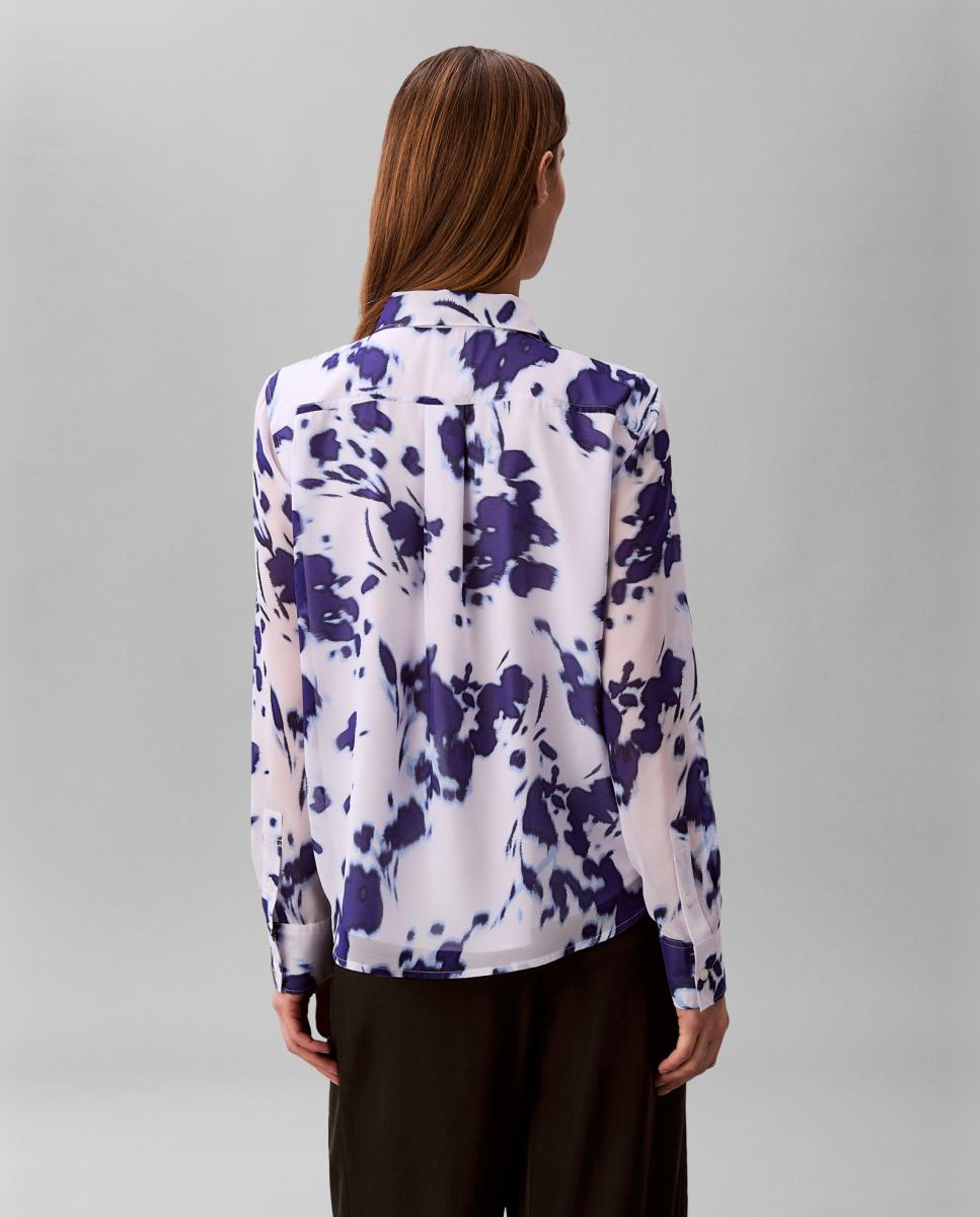 Camisa de Chiffon Estampada Branco-2