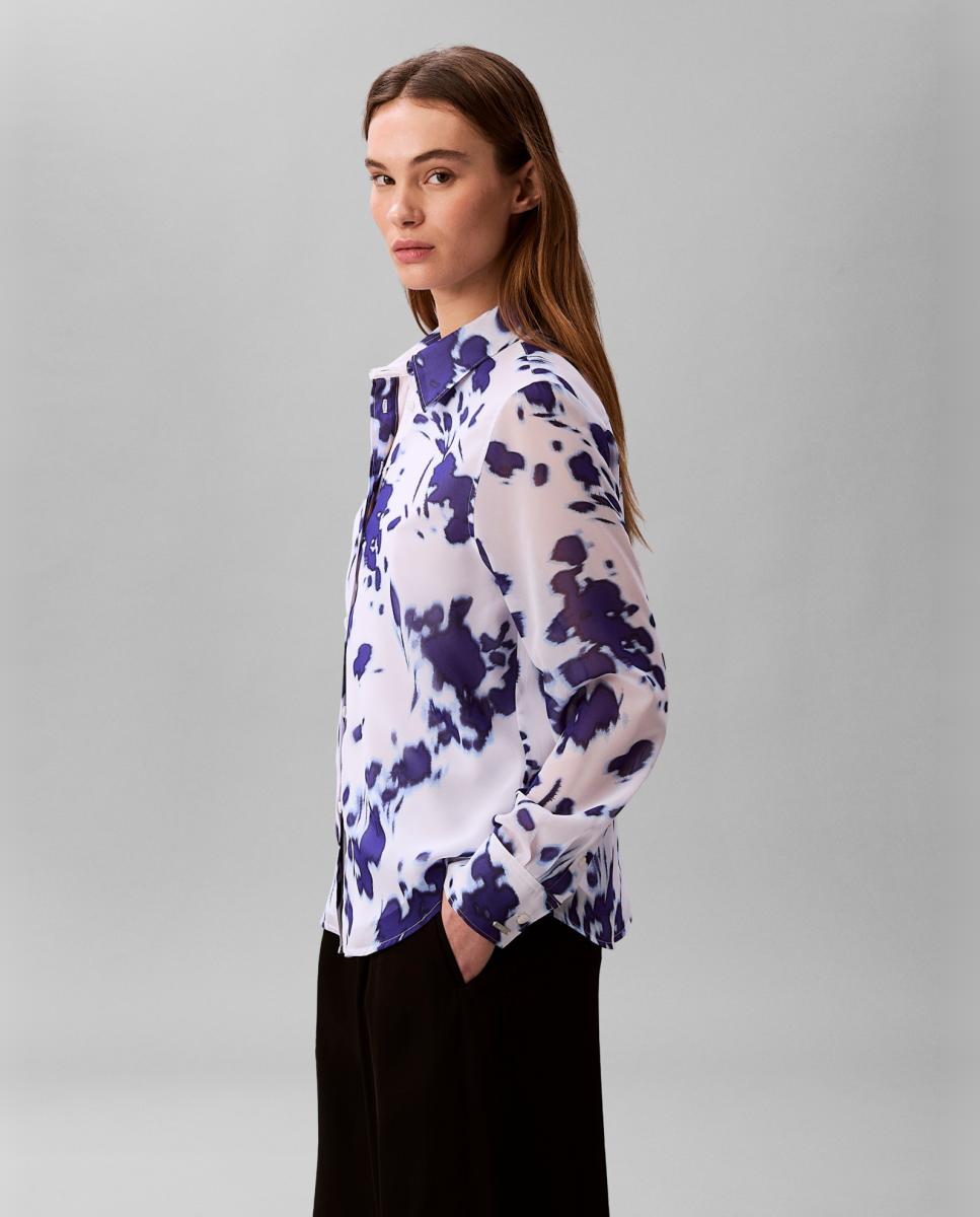 Camisa de Chiffon Estampada Branco-3