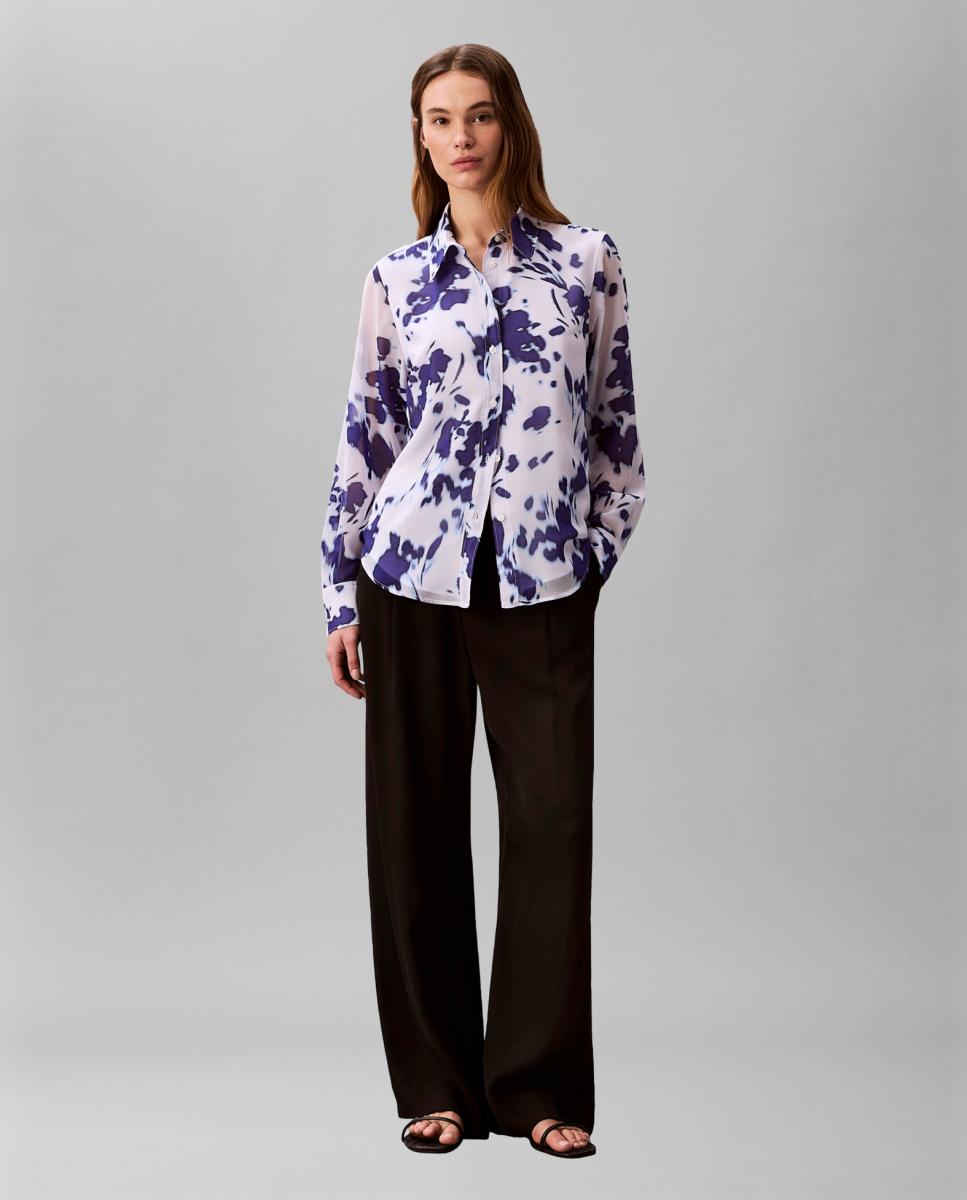 Camisa de Chiffon Estampada Branco-5
