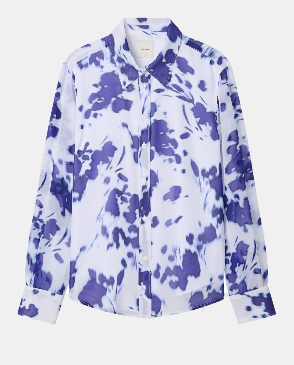 Camisa de Chiffon Estampada Branco-4