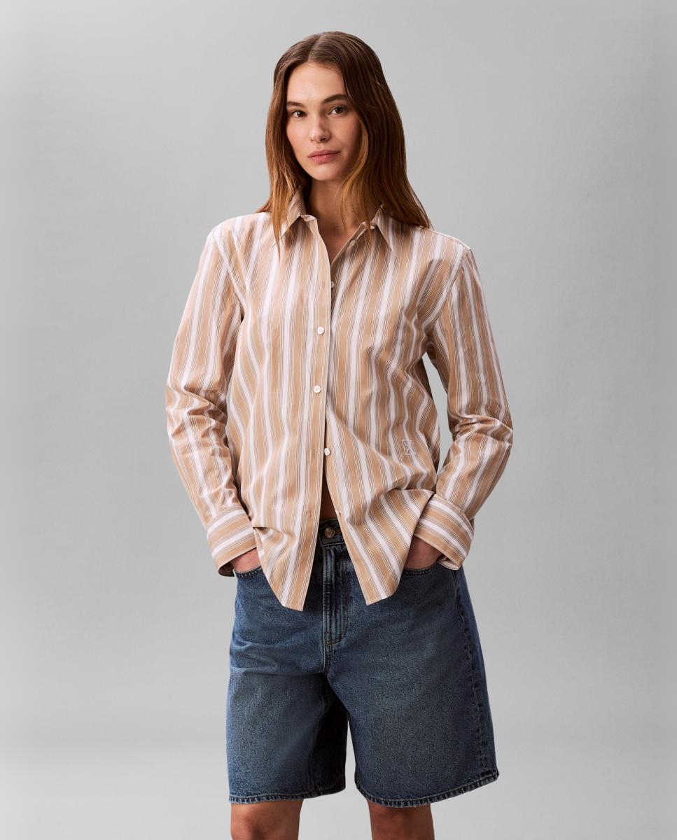 Calvin Klein - Camisa de mujer regular de popelín de rayas.