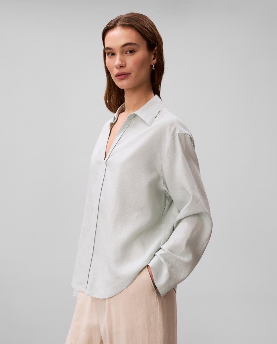 Camisa de Linho com Manga Comprida Verde-claro-5