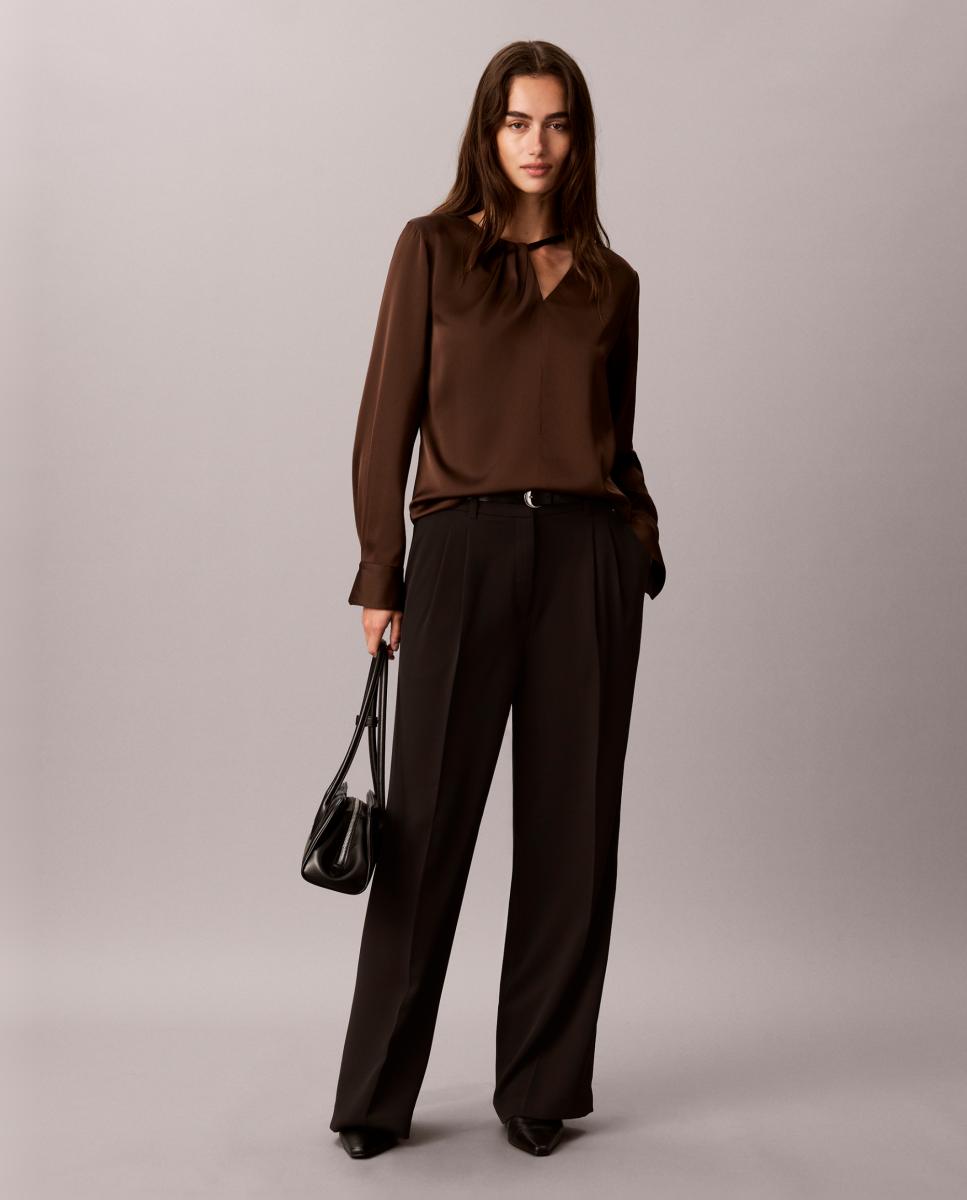 Blusa de mujer satinada asimétrica - Calvin Klein - Marrón oscuro Marrón oscuro-2