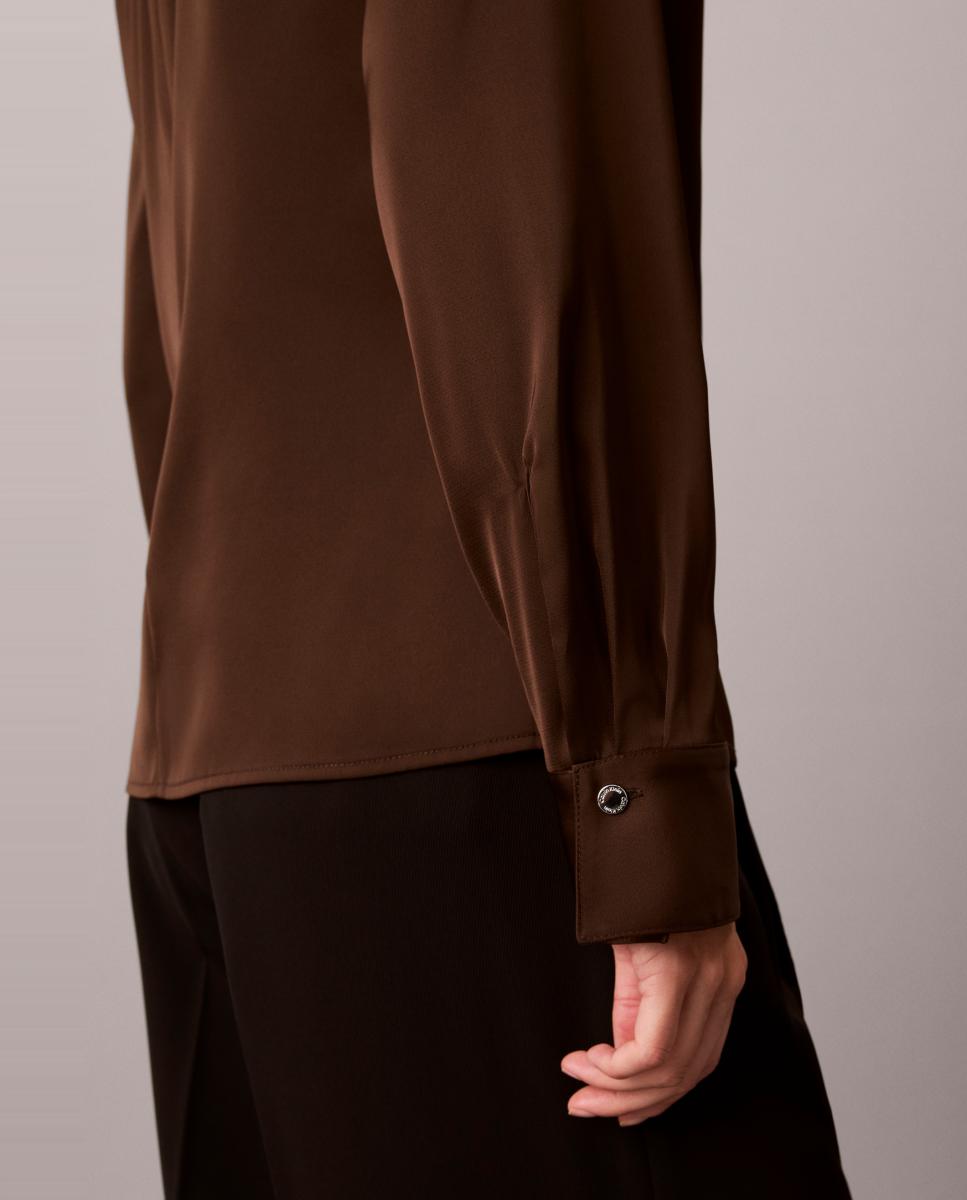 Blusa de mujer satinada asimétrica - Calvin Klein - Marrón oscuro Marrón oscuro-4