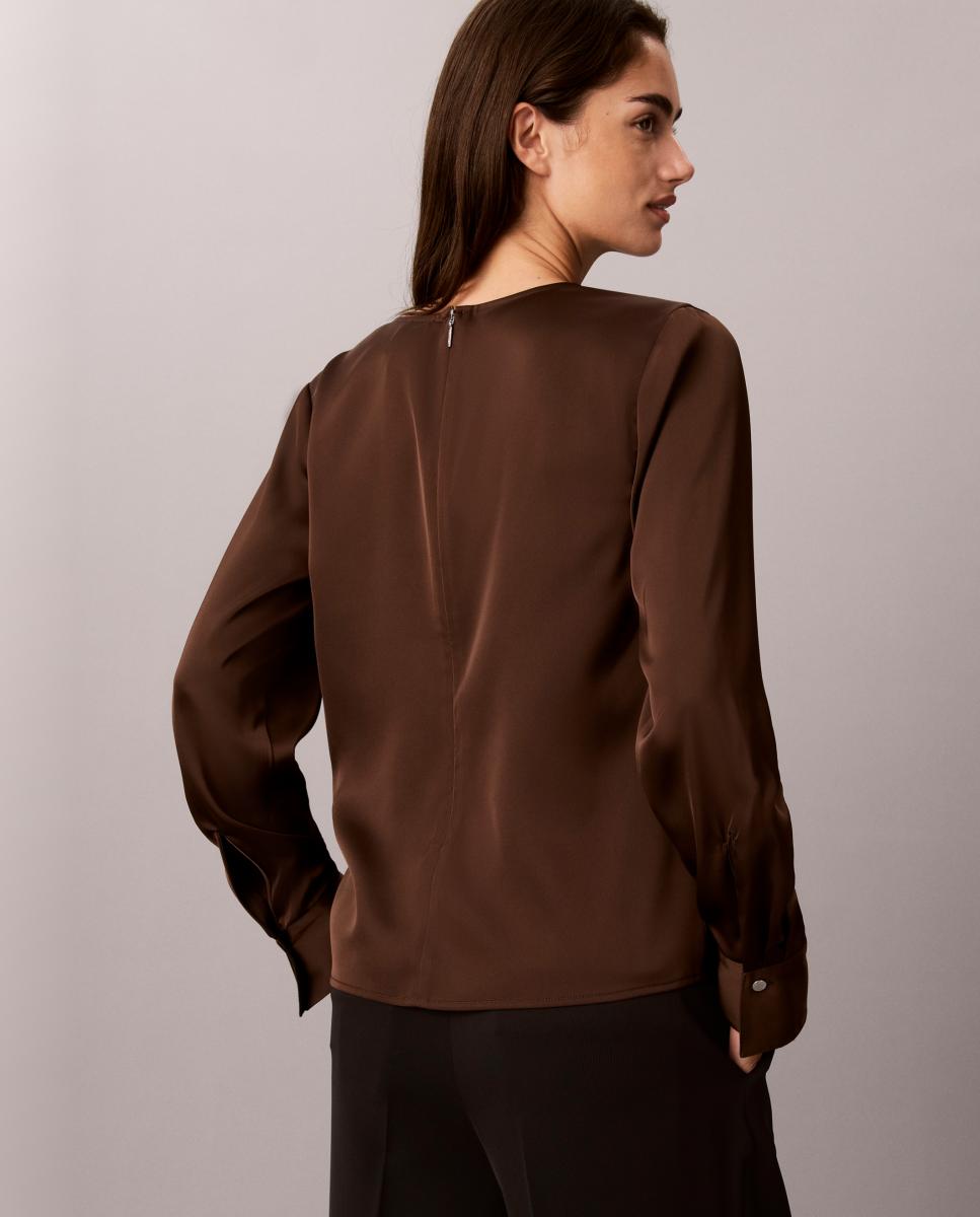 Blusa de mujer satinada asimétrica - Calvin Klein - Marrón oscuro Marrón oscuro-5