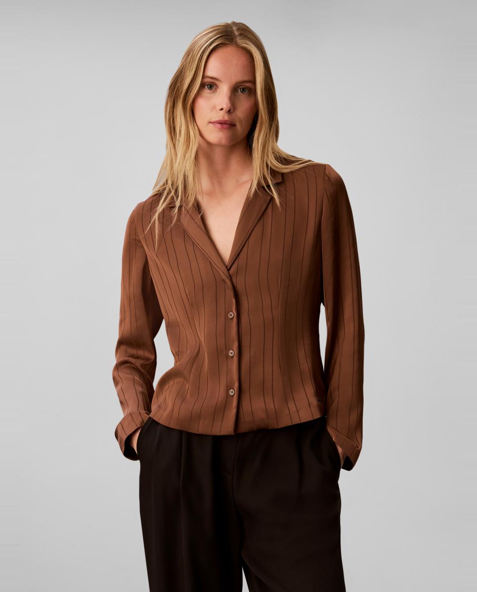Imagen 0 de Blusa de mujer slim rayas Marrón oscuro