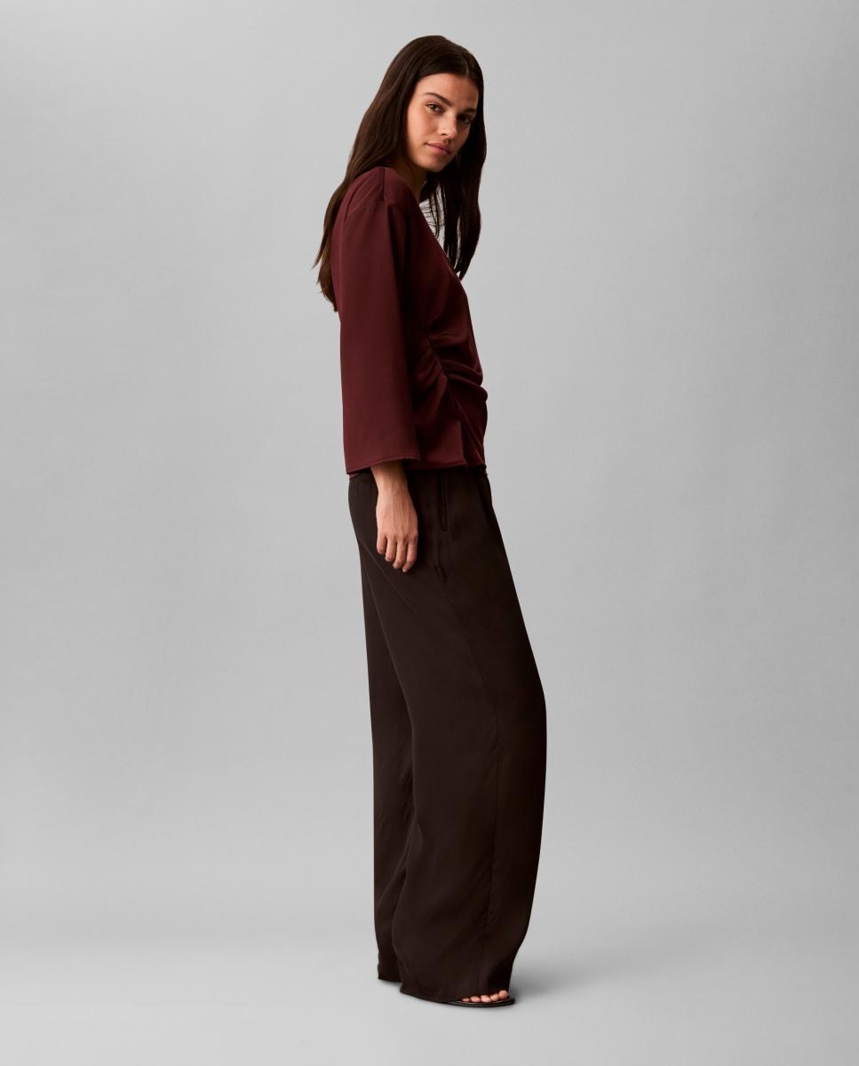 Top de mujer satén mate fruncido - Calvin Klein - Marrón oscuro Marrón oscuro-4