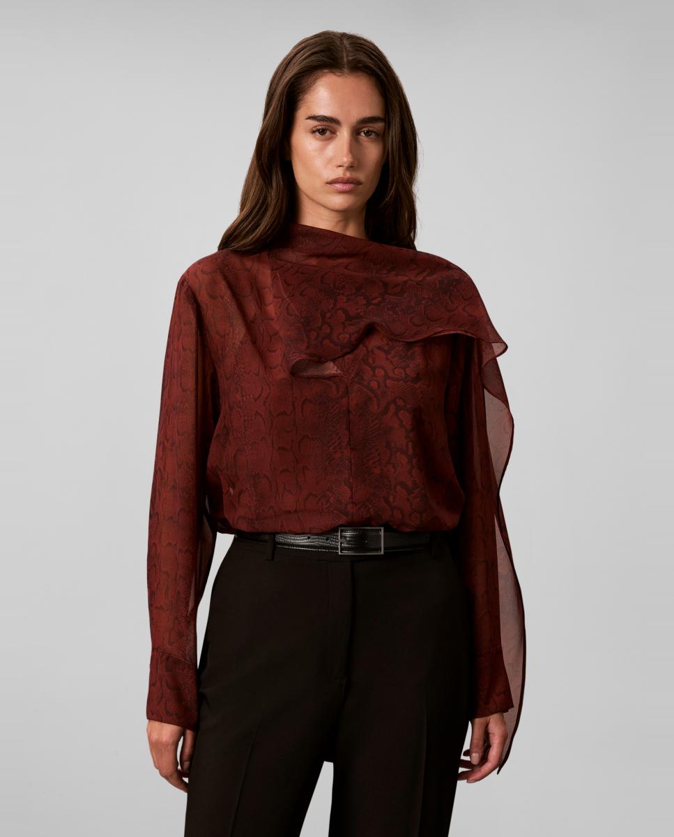 Imagen 0 de Top de mujer gasa estampada con bufanda Marrón oscuro
