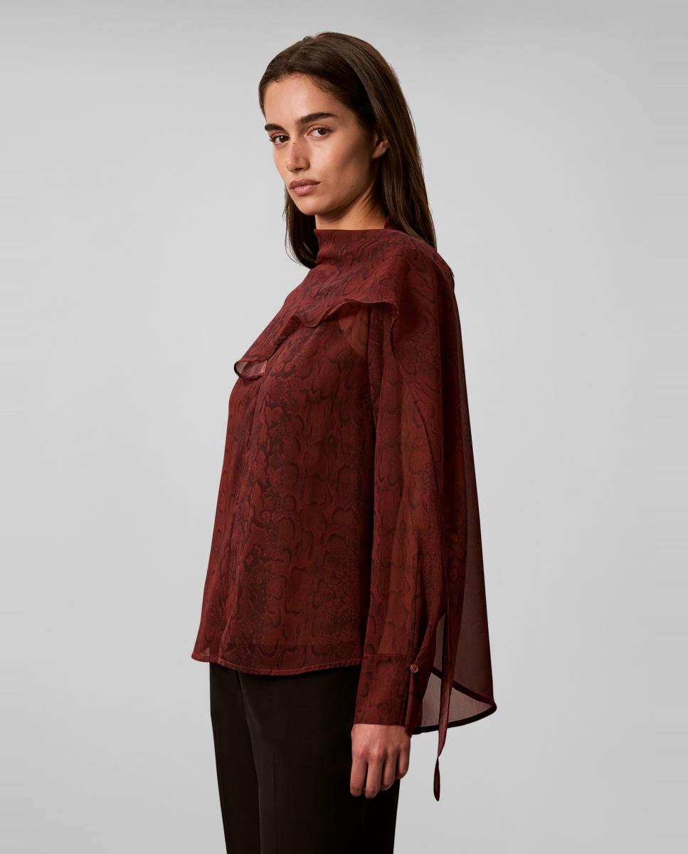 Top de mujer gasa estampada con bufanda - Calvin Klein - Marrón oscuro Marrón oscuro-3
