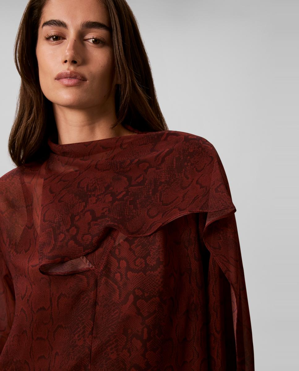 Top de mujer gasa estampada con bufanda - Calvin Klein - Marrón oscuro Marrón oscuro-4